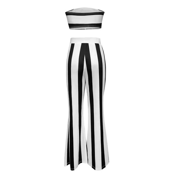Black & White Striped Crop Tube Top & Flare Leg Pants - Picture 5 of 5